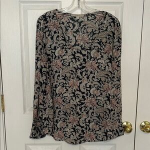 LOFT Grey and Pink Paisley Like Blouse